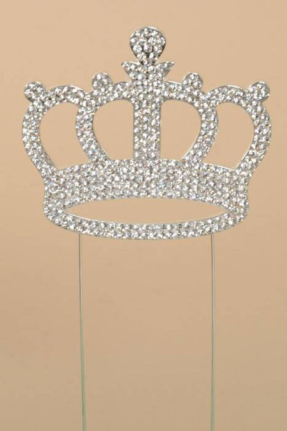 8" Rhinestone Crown Cake Topper Silver