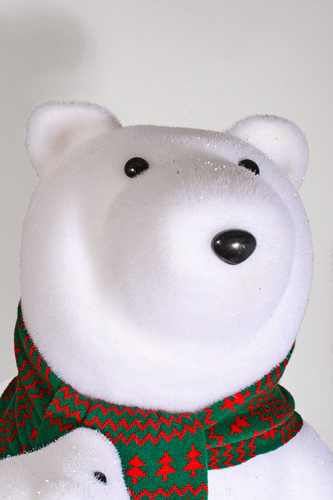 45" Standing Polar Bear W/Scarf and Baby Bear White/Green/Red