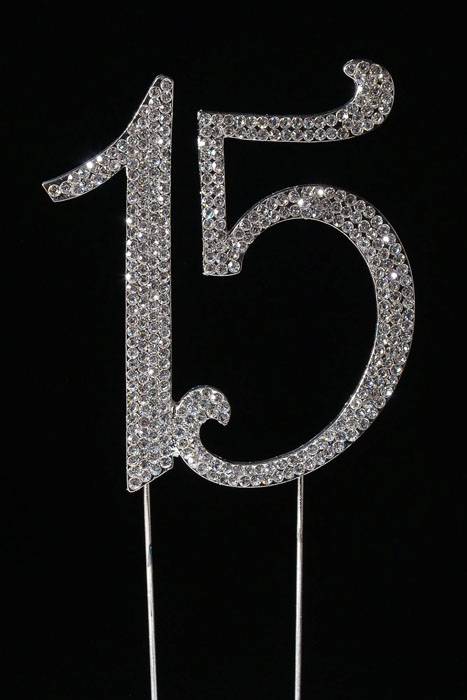 4.5" Rhinestone Number "15" Cake Topper Silver