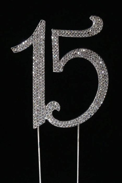 4.5" Rhinestone Number "15" Cake Topper Silver