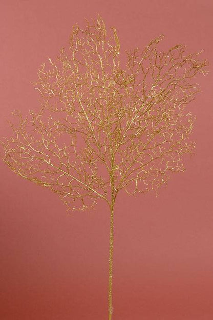 30" Glittered Coral Fern Spray Gold