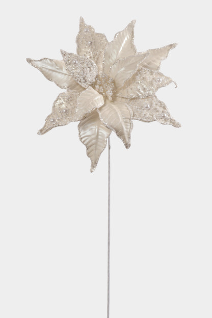 28" Pearls W/Sequins Poinsettia Stem White