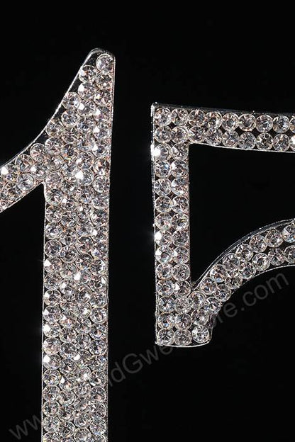 4.5" Rhinestone Number "15" Cake Topper Silver