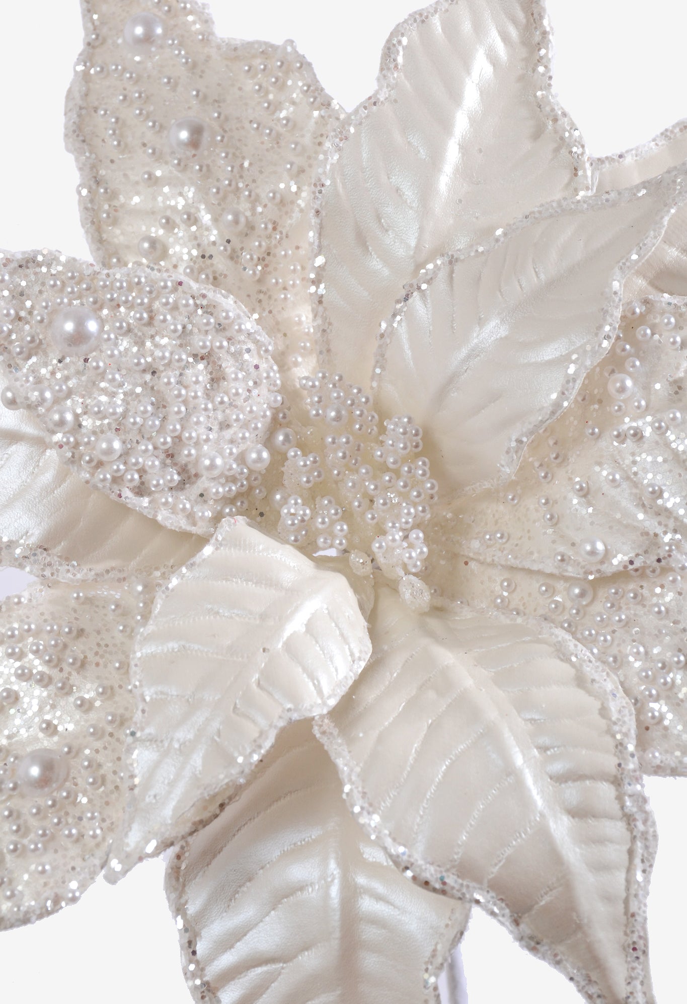 28" Pearls W/Sequins Poinsettia Stem White