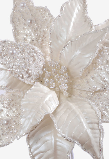 28" Pearls W/Sequins Poinsettia Stem White
