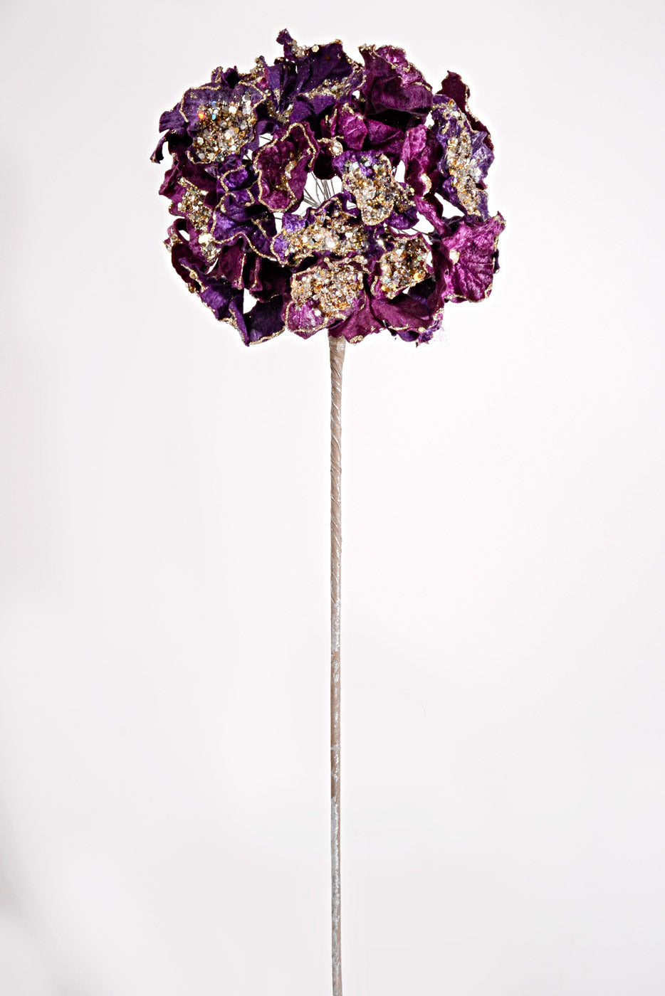 24" Crystal Encrusted Hydrangea Stem Purple