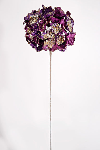 24" Crystal Encrusted Hydrangea Stem Purple