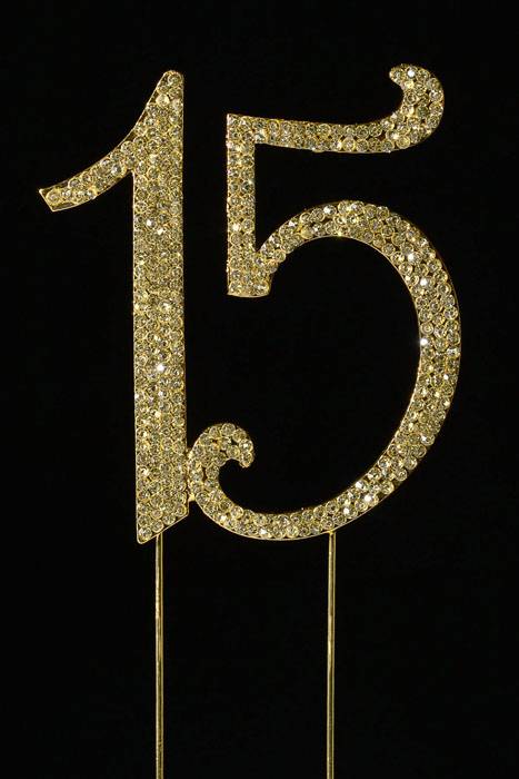4.5" Rhinestone Number "15" Cake Topper Gold