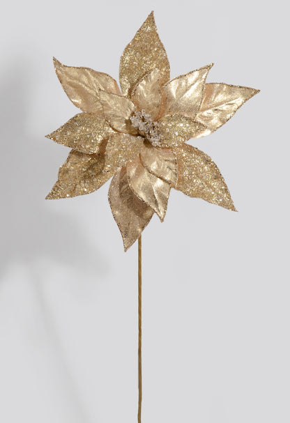 27" Glitter Iced Poinsettia Stem Champagne