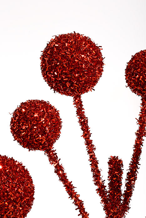 24" Tinsel Ball Spray Red