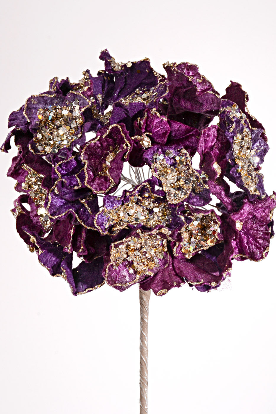 24" Crystal Encrusted Hydrangea Stem Purple