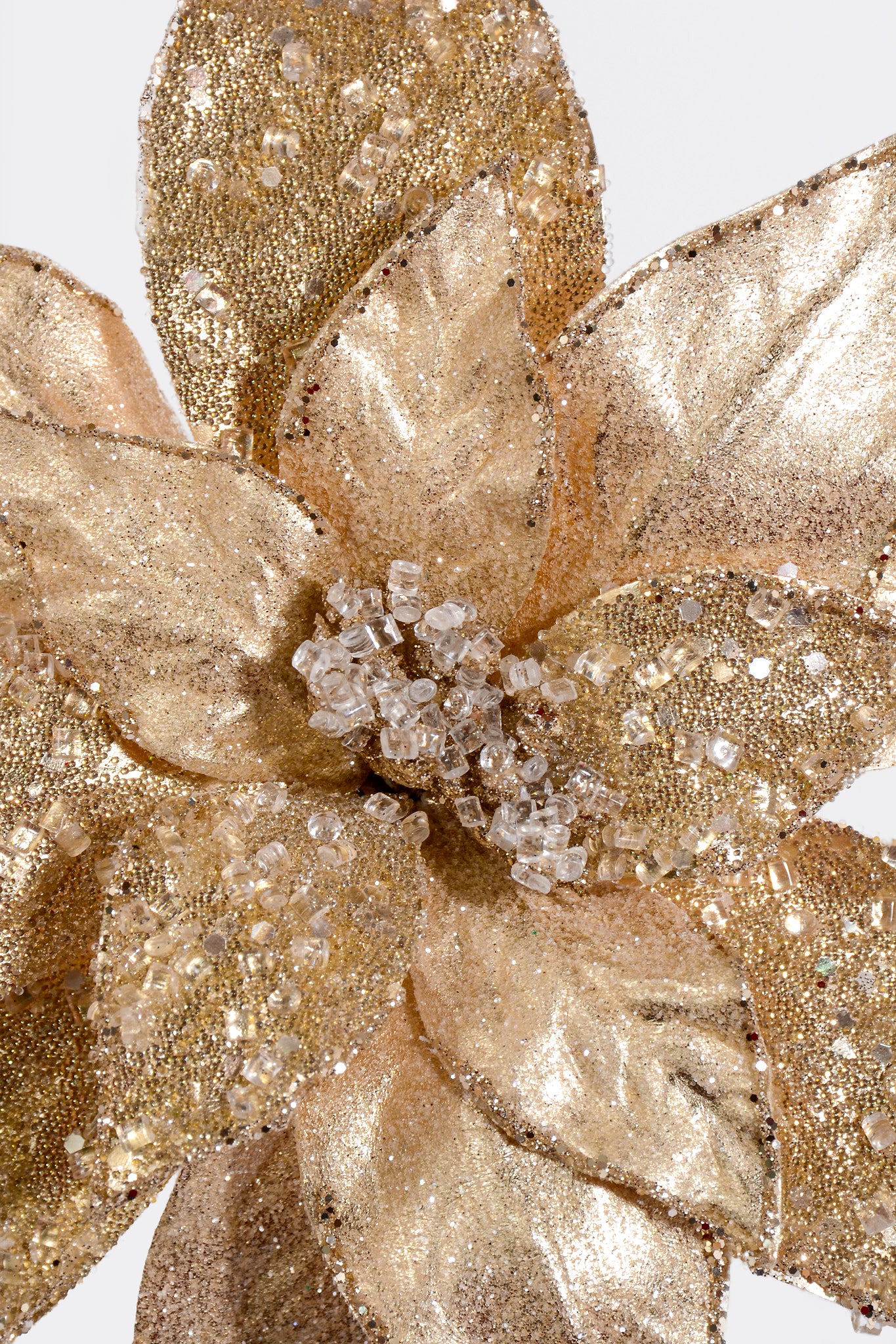 27" Glitter Iced Poinsettia Stem Champagne