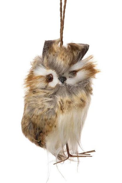 5.5" Brown Furred Hoot Owl Ornament Nat