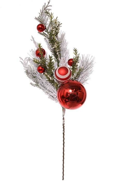 24" Xmas Pine Ball Spray w/ Snow Red