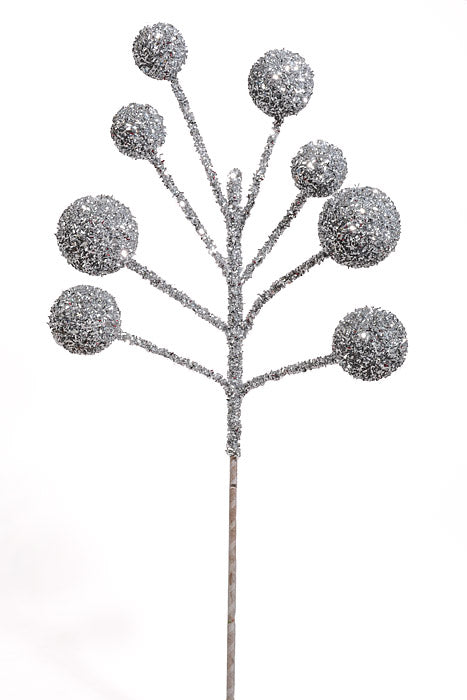 24" Tinsel Ball Spray Silver