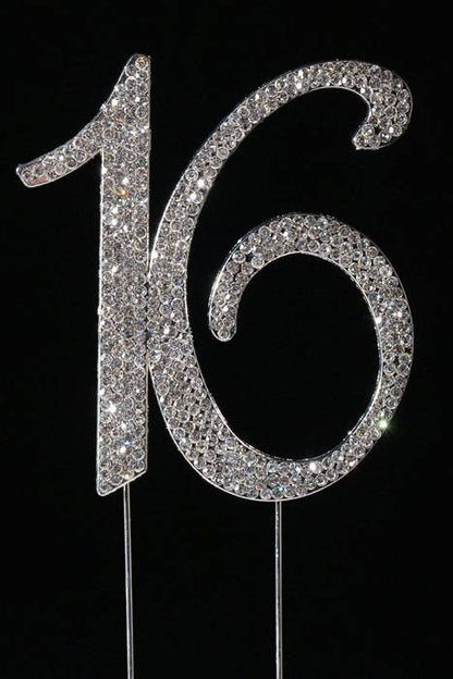 4.5" Rhinestone Number "16" Cake Topper Silver