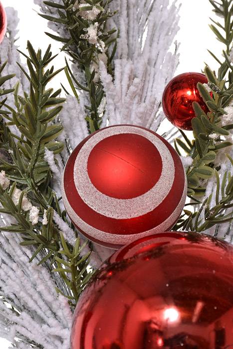24" Xmas Pine Ball Spray w/ Snow Red