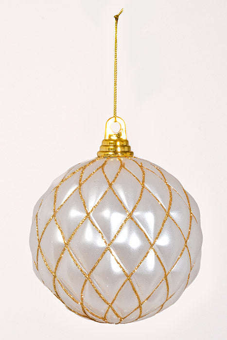 150Mm Design Ball W/Glitter Ornament White/Gold