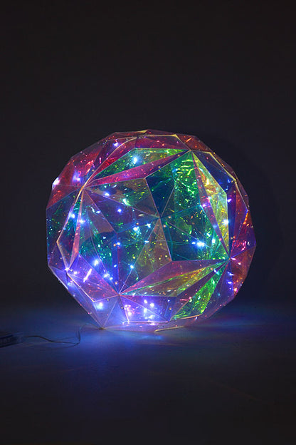 400Mm Plastic Rainbow Ornament Ball W/Lights Clear Iridescent