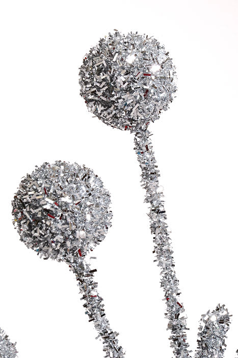 24" Tinsel Ball Spray Silver