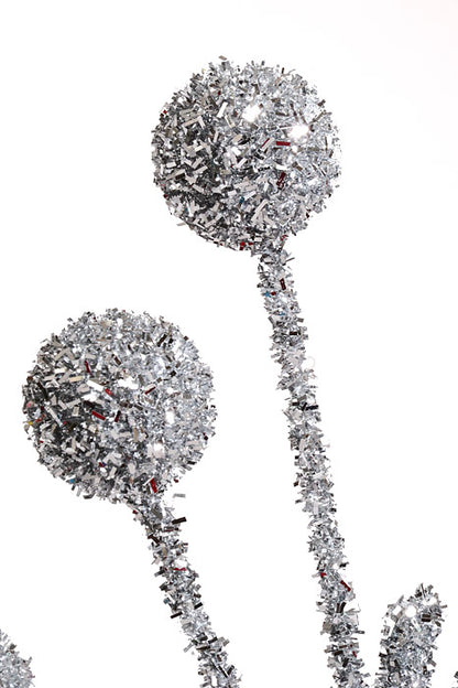 24" Tinsel Ball Spray Silver