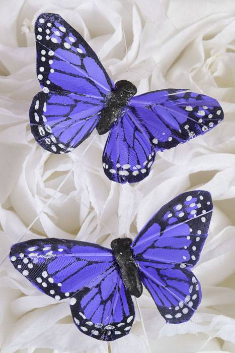 3&quot; Feather Butterfly W/wire Attached Purple Pkg/12
