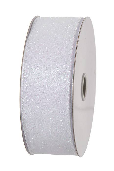 1.5" X 10yds Wired All Flat Glitter Iridescent/white