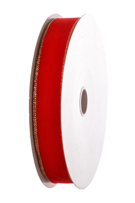 1.5" X 50Yds Wired Velvet With Gold Edge Xmas Ribbon (Red)