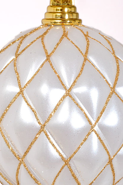 150Mm Design Ball W/Glitter Ornament White/Gold
