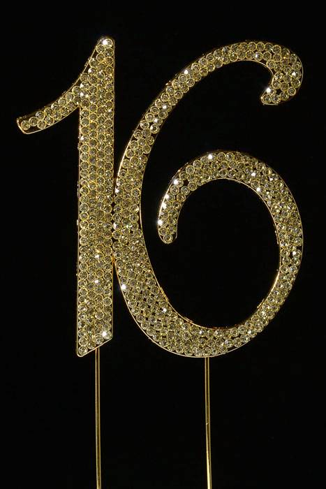 4.5" Rhinestone Number "16" Cake Topper Gold