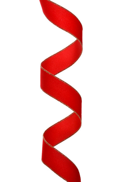 1.5" X 50Yds Wired Velvet With Gold Edge Xmas Ribbon (Red)