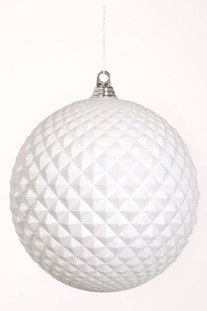 250Mm Durian Matte Ball W/Iridescent/Glitter Ornament White