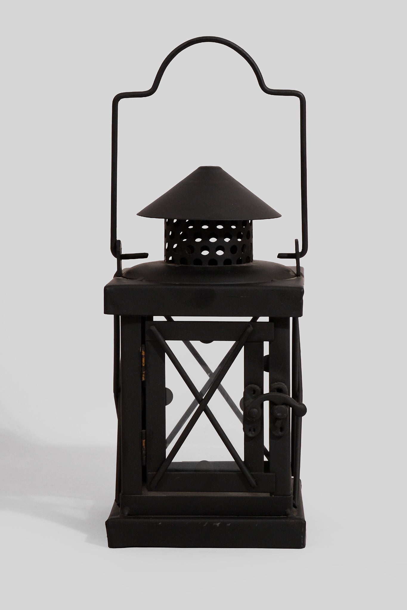 4" X 8" Metal &amp; Glass Candle Lantern Black/Copper