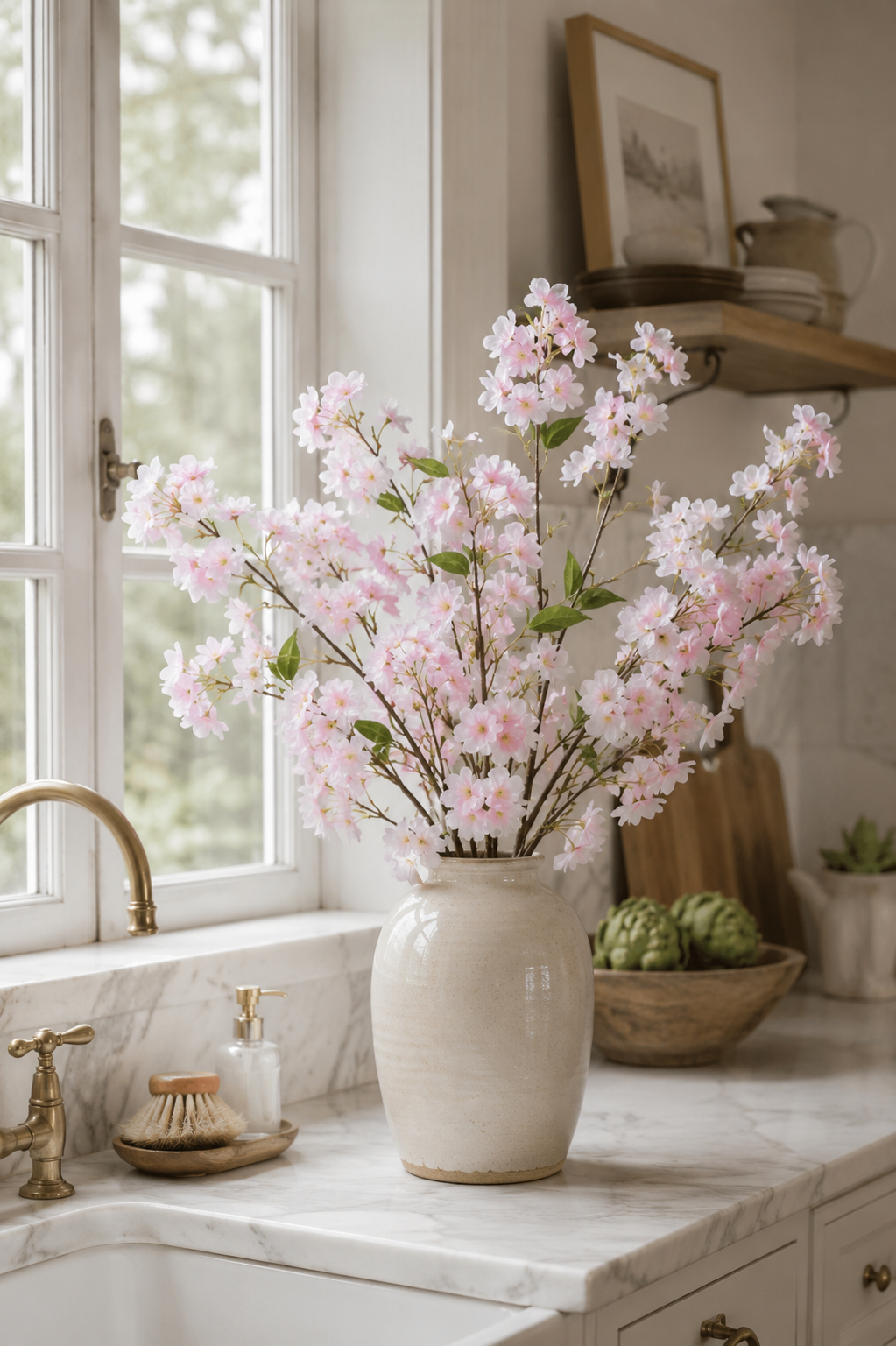 25" Silk Cherry Blossom Spray Light Pink