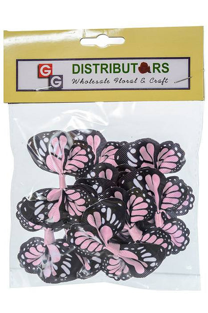 2.5" Ribbon Butterfly Pearl Pink//black Pkg/12
