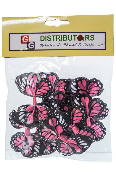 2.5" Ribbon Butterfly Hot Pink/black Pkg/12