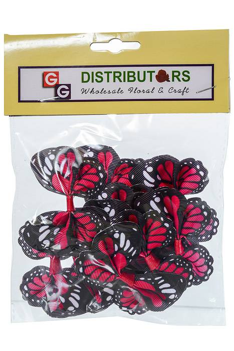 2.5" Ribbon Butterfly Shocking Pink/black Pkg/12