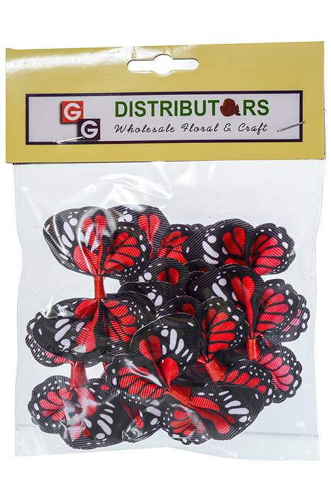 2.5" Ribbon Butterfly Poppy Red/black Pkg/12