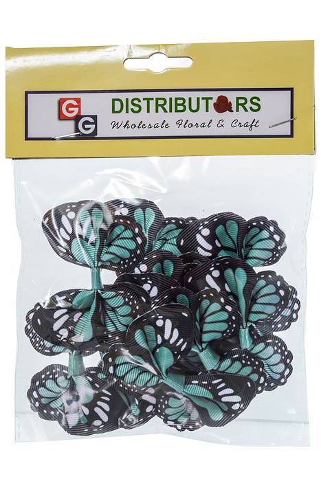 2.5" Ribbon Butterfly Aqua/black Pkg/12