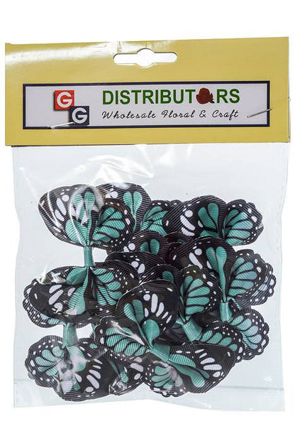 2.5" Ribbon Butterfly Aqua/black Pkg/12