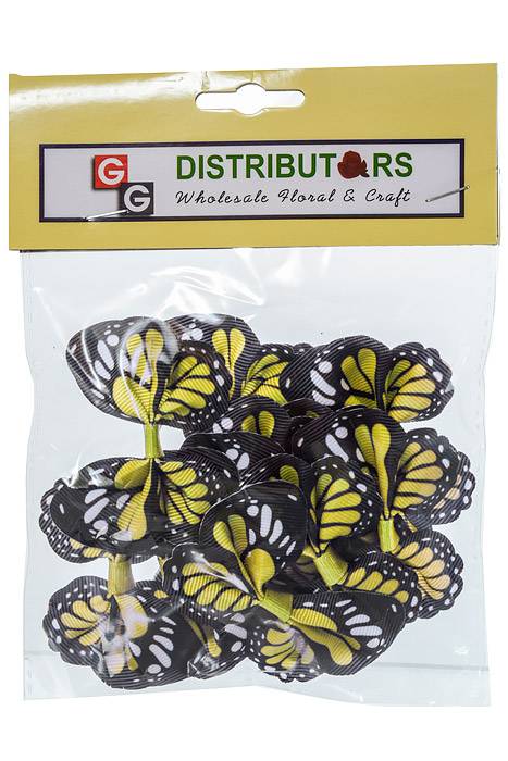 2.5" Ribbon Butterfly Lemon/black Pkg/12