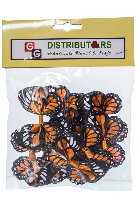 2.5" Ribbon Butterfly Tangerine/black Pkg/12