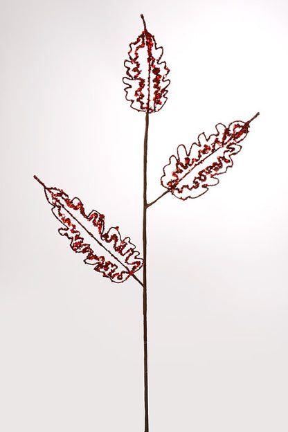 29" Jewel Glitter Leaf Spray Red