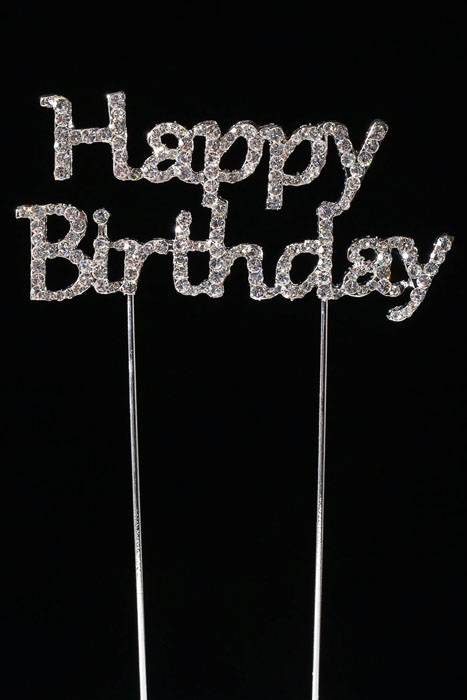 2" Rhinestone Happy Birthday Cake Topper Silver