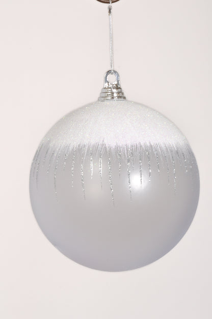 200Mm Ball Matte Clear W/Iridescent Ornament White/Silver