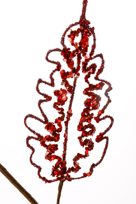 29" Jewel Glitter Leaf Spray Red