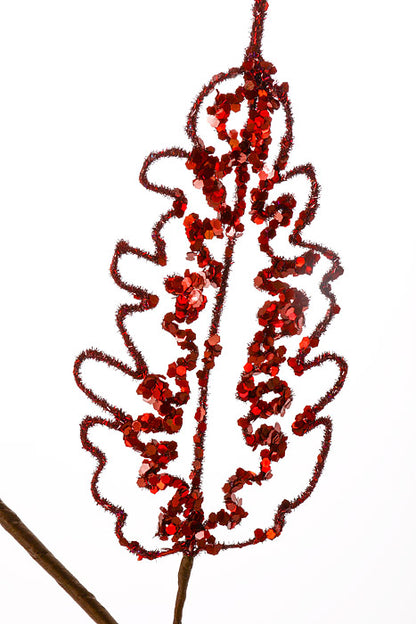 29" Jewel Glitter Leaf Spray Red