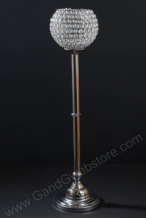 34" Crystal Bead Candle Holder Silver