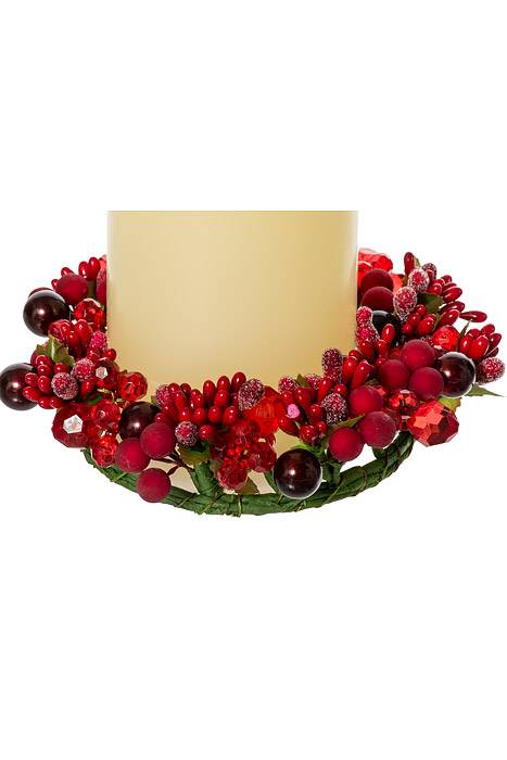 6" Pearl Berry/jewel Candle Ring Ornament Red/burgundy