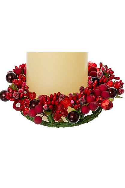 6" Pearl Berry/jewel Candle Ring Ornament Red/burgundy
